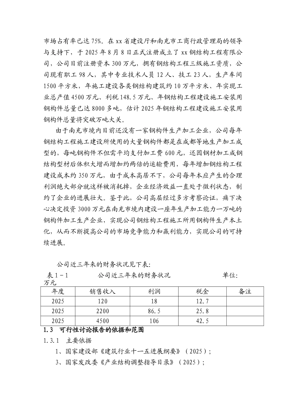 年产一万吨钢结构加工生产项目可行性研究报告_第3页