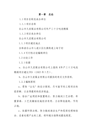 年产三十万吨洗精煤项目可行性研究报告书