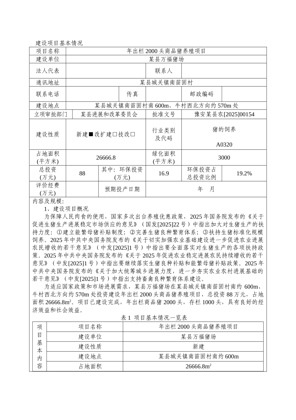 年出栏2000头商品猪养殖项目环境评估报告书_第1页