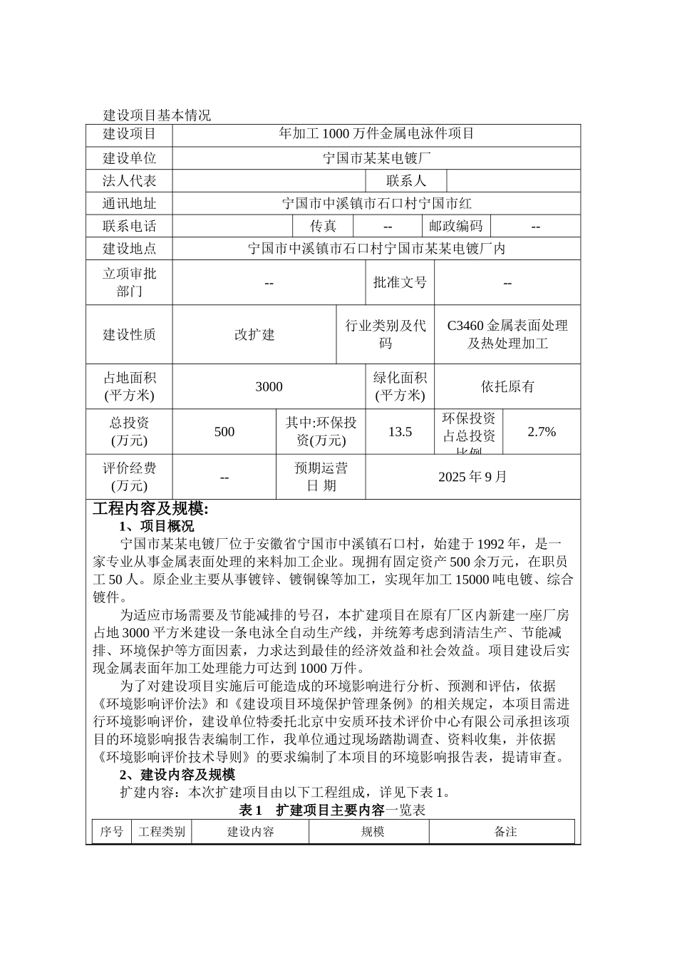 年加工1000万件金属电泳件项目的环境评估报告_第2页