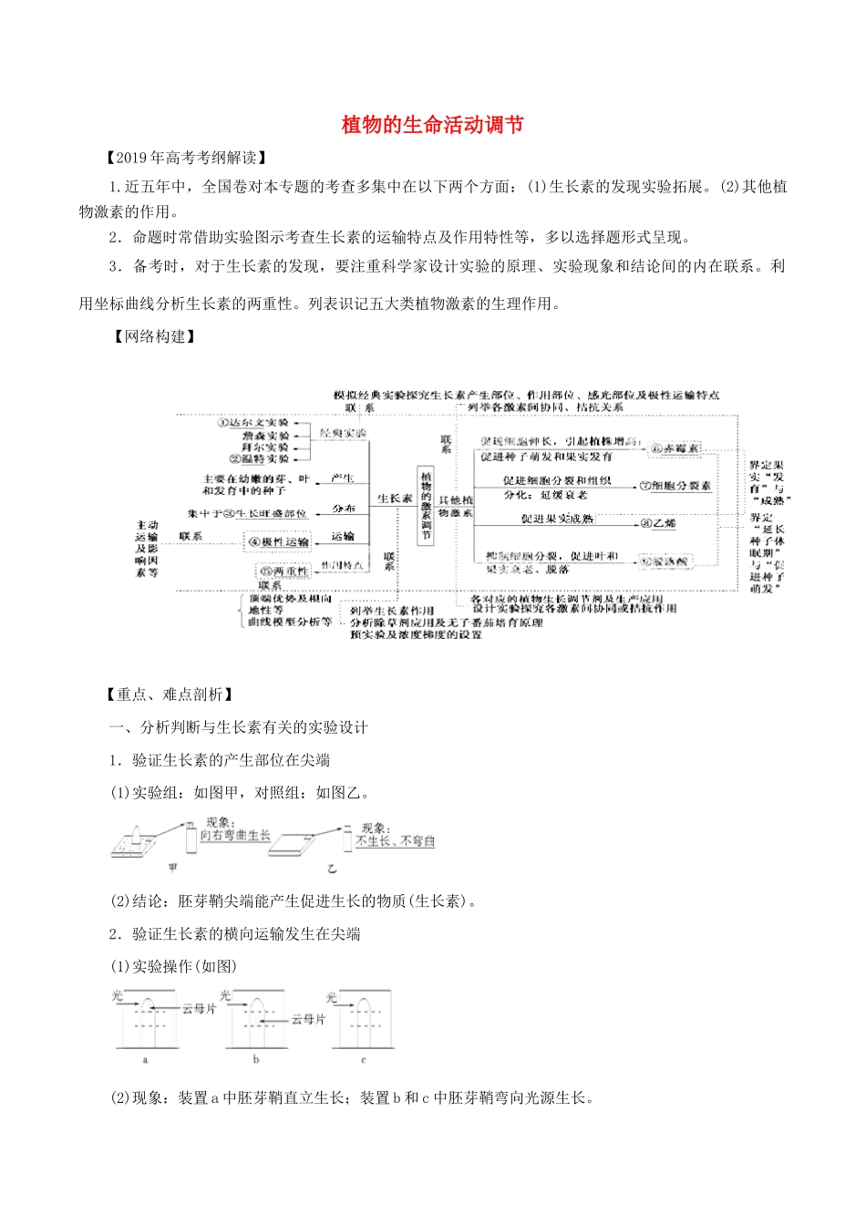 高考生物 考纲解读与热点难点突破 专题11 植物的生命活动调节教学案-人教版高三全册生物教学案_第1页