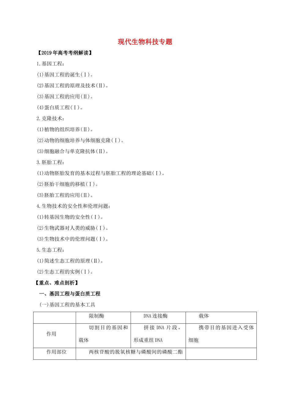 高考生物 考纲解读与热点难点突破 专题16 现代生物科技专题教学案-人教版高三全册生物教学案_第1页
