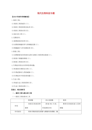 高考生物 考纲解读与热点难点突破 专题16 现代生物科技专题教学案-人教版高三全册生物教学案