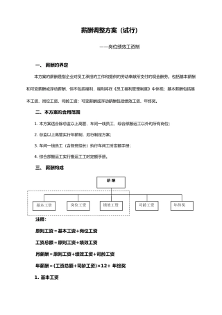 年终薪酬度薪酬调整方案岗位绩效工资制