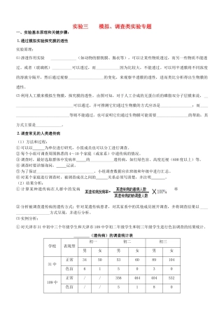 高考生物 实验三 模拟调查类实验专题素材
