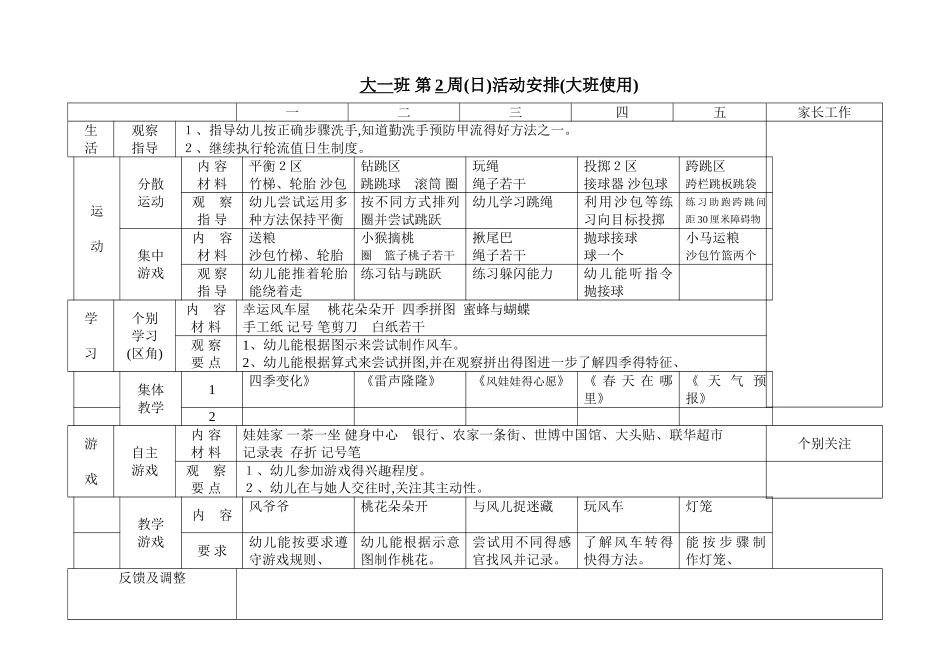 幼儿园大班周计划_第1页