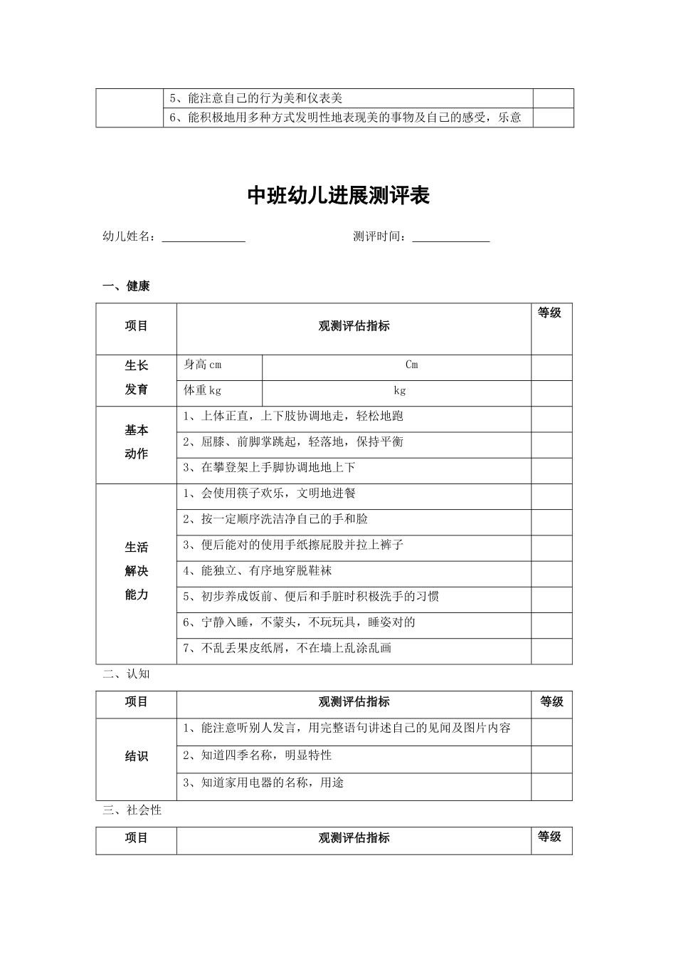 幼儿园大班幼儿发展评估表2_第3页