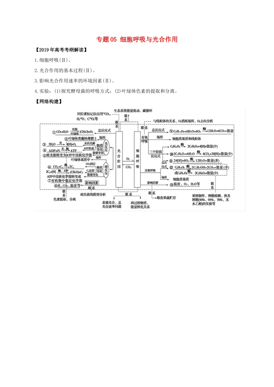 高考生物考 纲解读与热点难点突破 专题05 细胞呼吸与光合作用教学案-人教版高三全册生物教学案_第1页