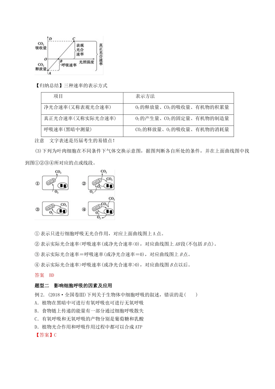 高考生物考 纲解读与热点难点突破 专题05 细胞呼吸与光合作用教学案-人教版高三全册生物教学案_第3页