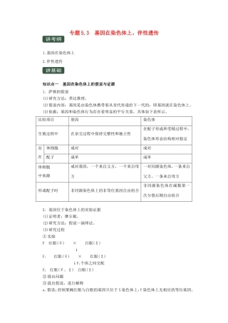 高考生物一轮复习 专题5.3 基因在染色体上、伴性遗传（讲）（含解析）-人教版高三全册生物教案