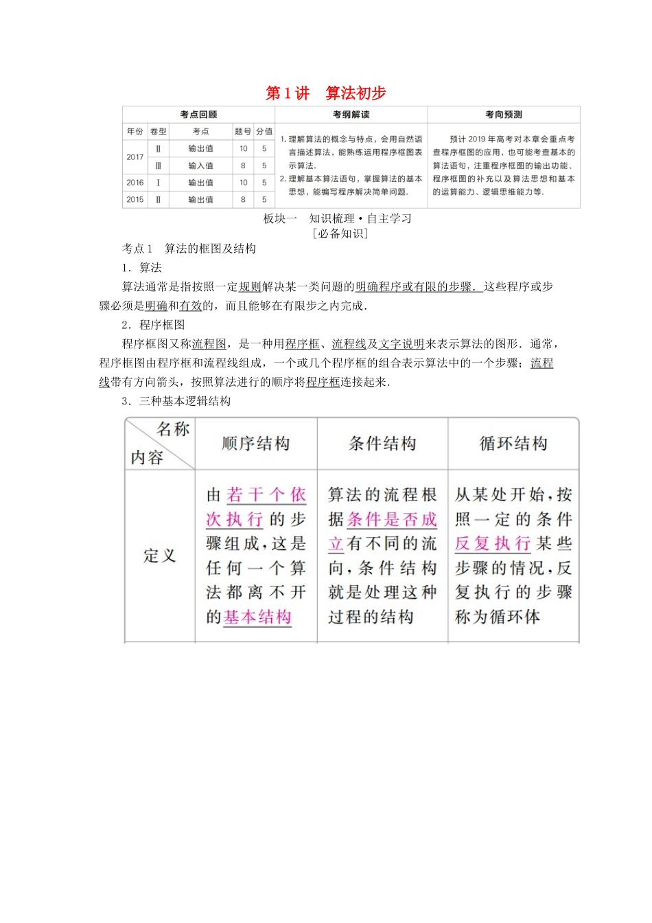 （全国版）高考数学一轮复习 第11章 算法初步、复数、推理与证明 第1讲 算法初步学案-人教版高三全册数学学案_第1页