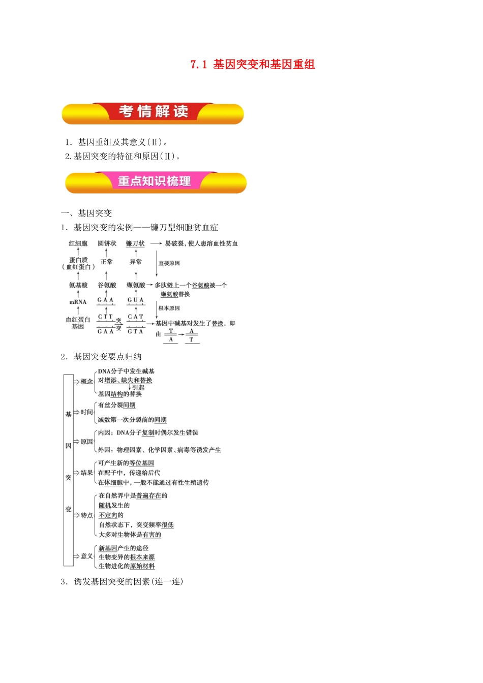 高考生物一轮复习 专题7.1 基因突变和基因重组教学案（含解析）-人教版高三全册生物教学案_第1页