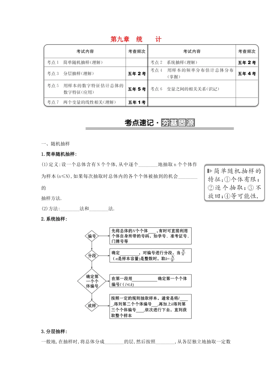 （全国版）高考数学一轮复习 第九章 统 计学案 理-人教版高三全册数学学案_第1页