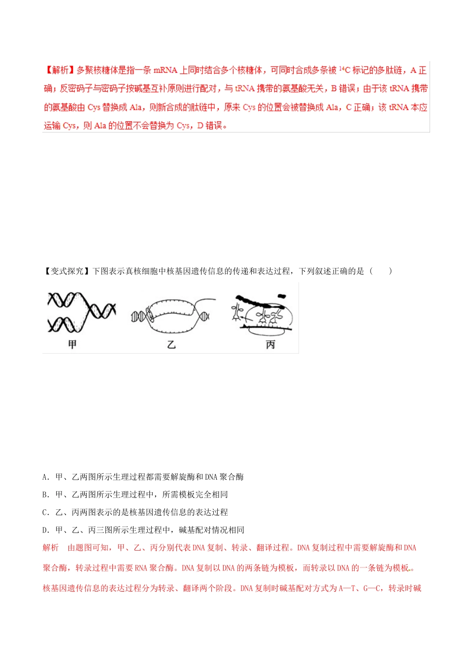 高考生物热点题型和提分秘籍 专题20 基因的表达教学案-人教版高三全册生物教学案_第3页