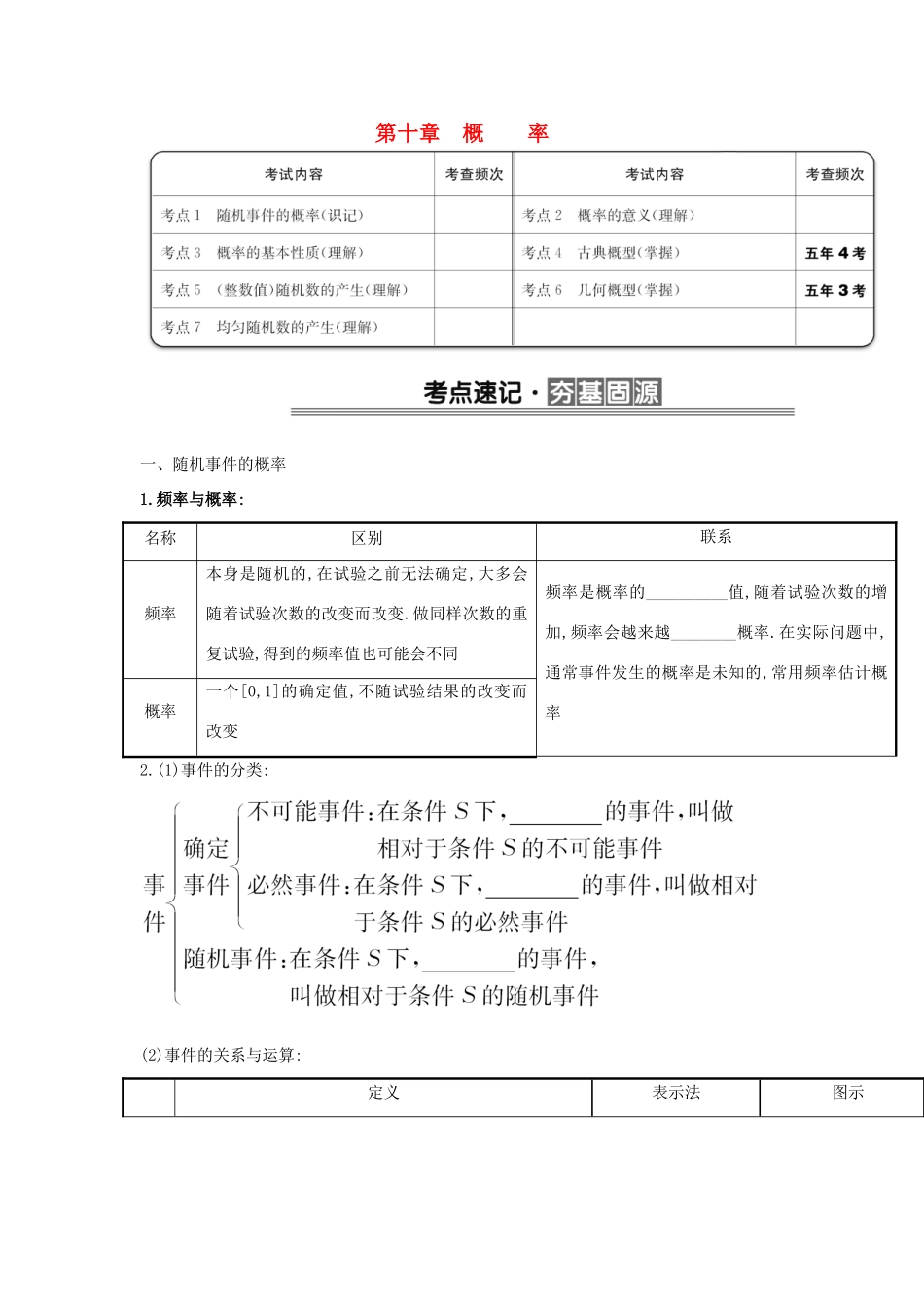 （全国版）高考数学一轮复习 第十章 概率学案 理-人教版高三全册数学学案_第1页