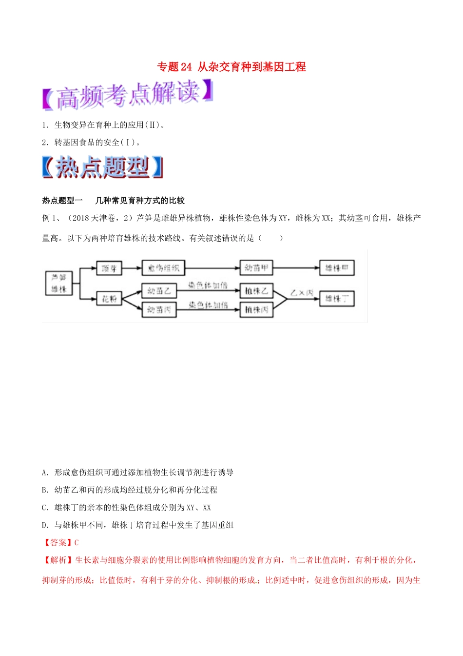 高考生物热点题型和提分秘籍 专题24 从杂交育种到基因工程教学案-人教版高三全册生物教学案_第1页