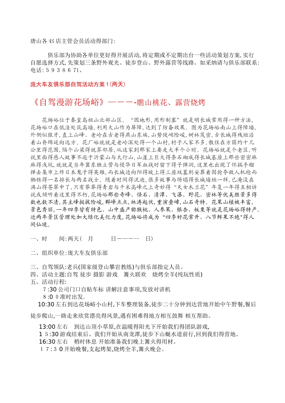 庞大车友俱乐部自驾活动方案_第1页