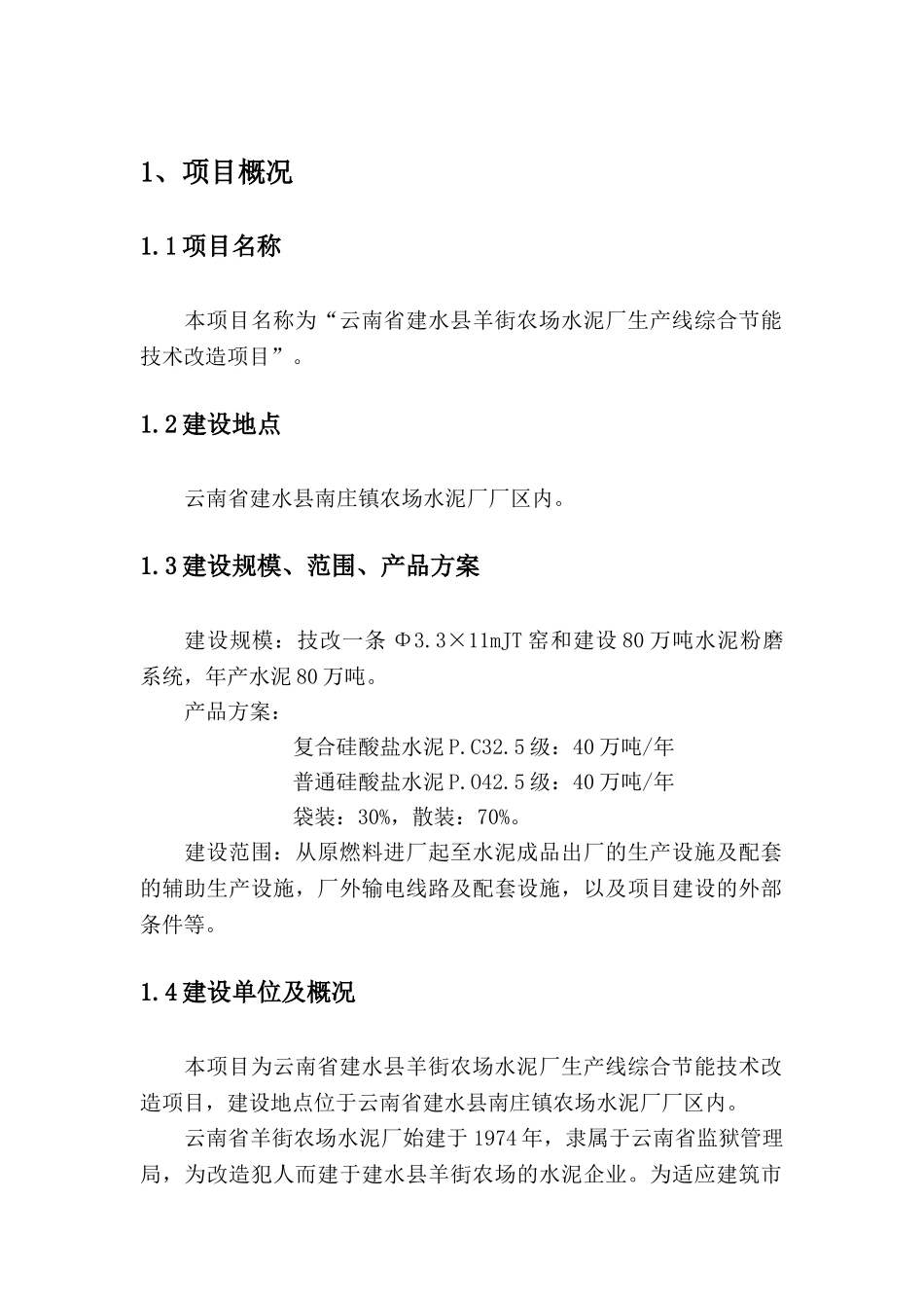 建水县羊街农场水泥厂生产线综合节能技术改造项目可行性研究报告_第3页