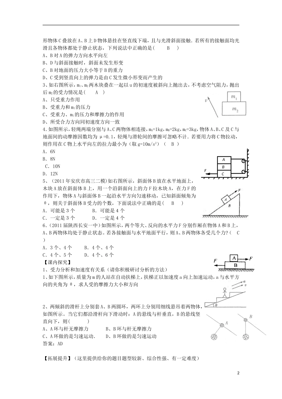 高考物理 第2章 静力学 物体受力分析方法（第4课时）复习导学案-人教版高三全册物理学案_第2页