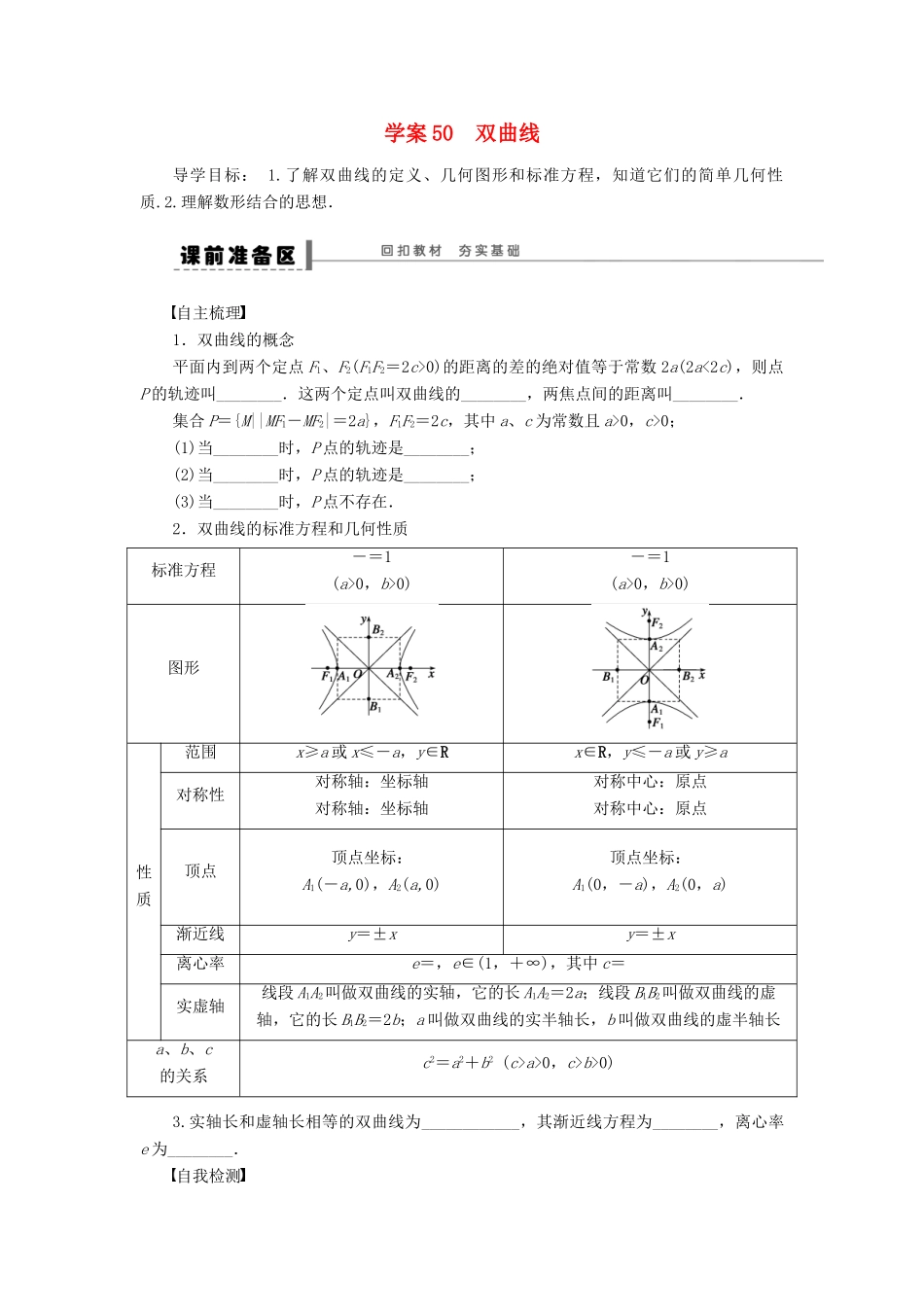 高考数学大一轮复习 9.6双曲线学案 理 苏教版-苏教版高三全册数学学案_第1页