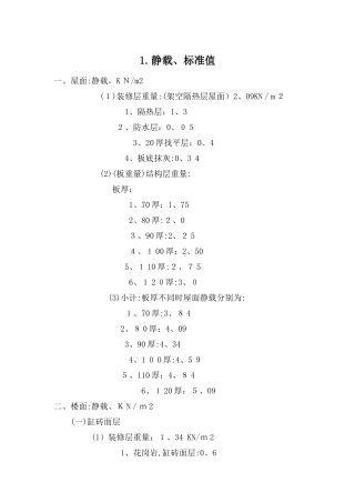建筑恒活荷载标准值
