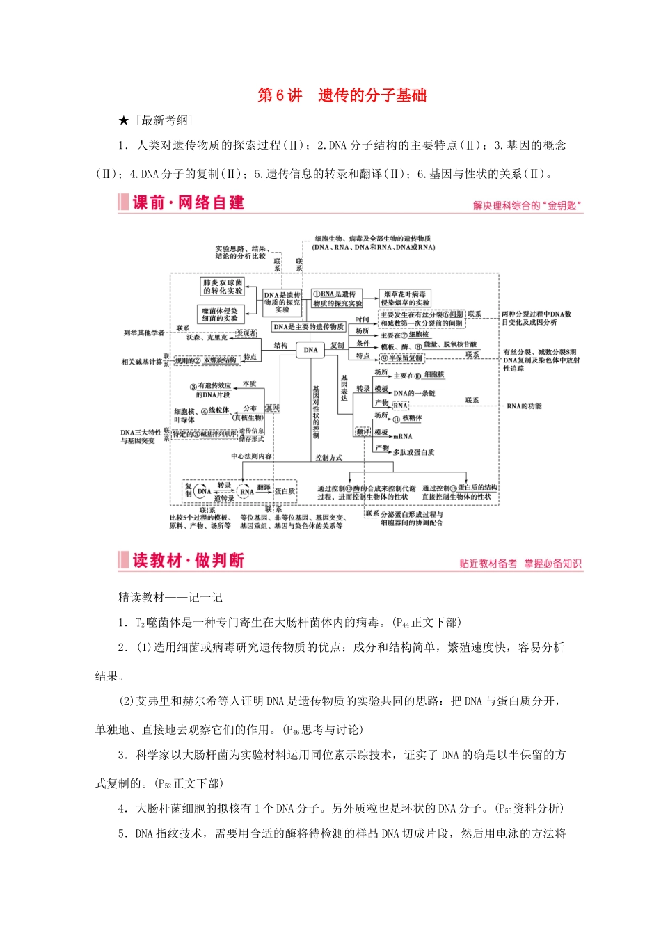 高考生物艺考生大二轮总复习 上篇 专题四 遗传的分子基础 第6讲 遗传的分子基础 高频命题点1 DNA是遗传物质的实验证据教学案-人教版高三全册生物教学案_第1页