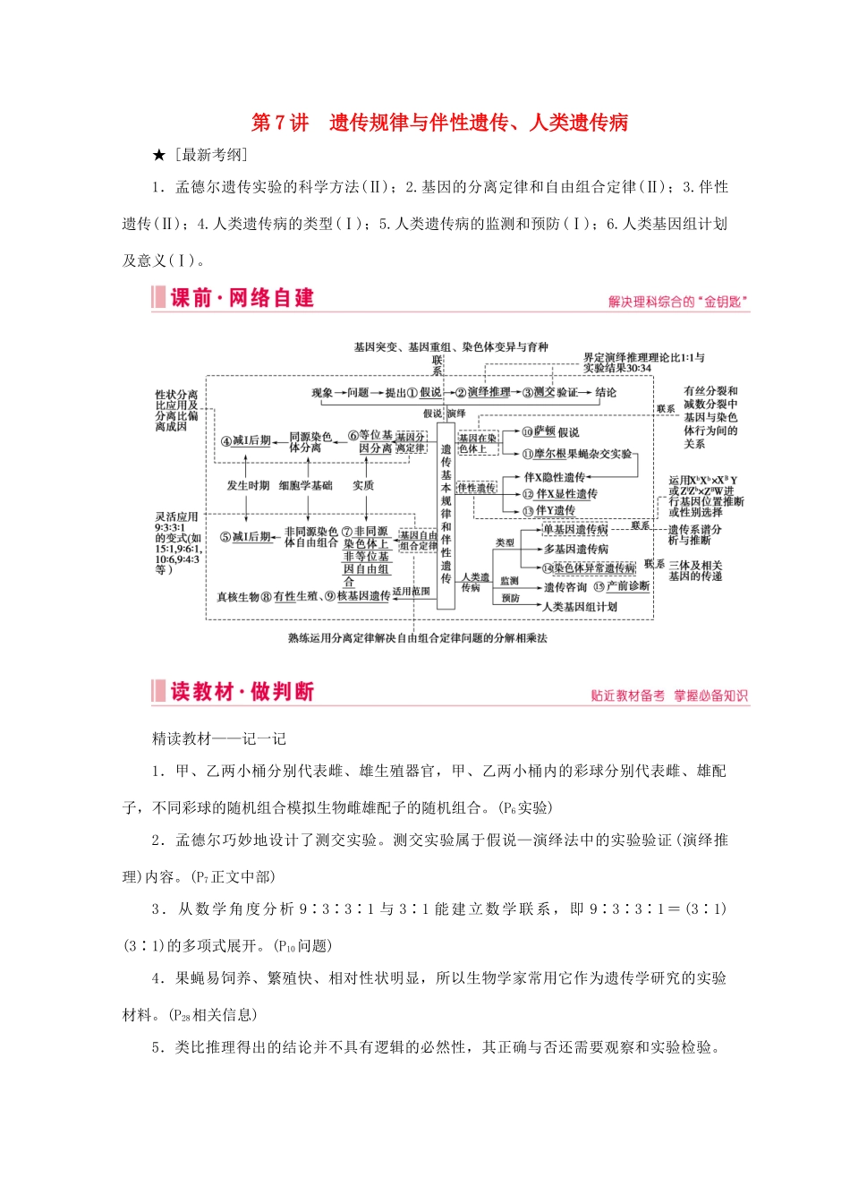高考生物艺考生大二轮总复习 上篇 专题五 遗传规律与伴性遗传、人类遗传病 第7讲 遗传规律与伴性遗传、人类遗传病 高频命题点1 孟德尔遗传规律的应用教学案-人教版高三全册生物教学案_第1页