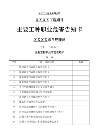 建设工程主要工种职业危害告知卡