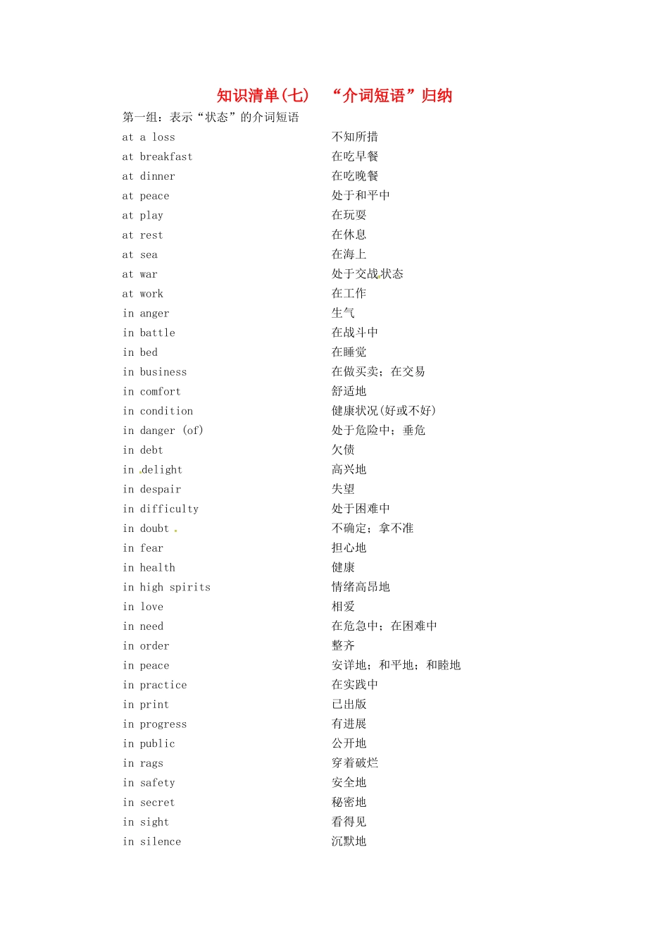 （全国卷）高三英语二轮复习 信心源于底气 考前一周知识清单（七）“介词短语”归纳-人教版高三全册英语素材_第1页