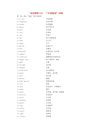（全国卷）高三英语二轮复习 信心源于底气 考前一周知识清单（七）“介词短语”归纳-人教版高三全册英语素材
