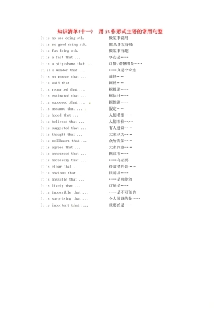 （全国卷）高三英语二轮复习 信心源于底气 考前一周知识清单（十一）用it作形式主语的常用句型-人教版高三全册英语素材