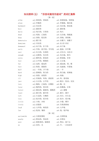 （全国卷）高三英语二轮复习 信心源于底气 考前一周知识清单（五）“形容词兼用作副词”类词汇集释-人教版高三全册英语素材