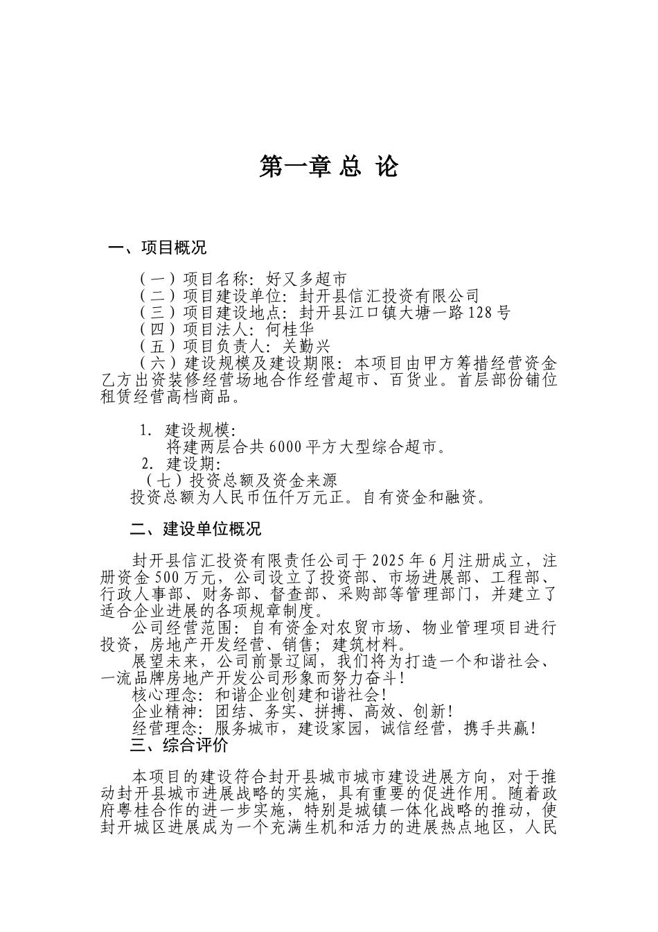 开封县好又多购物中心建设项目可行性研究报告_第2页