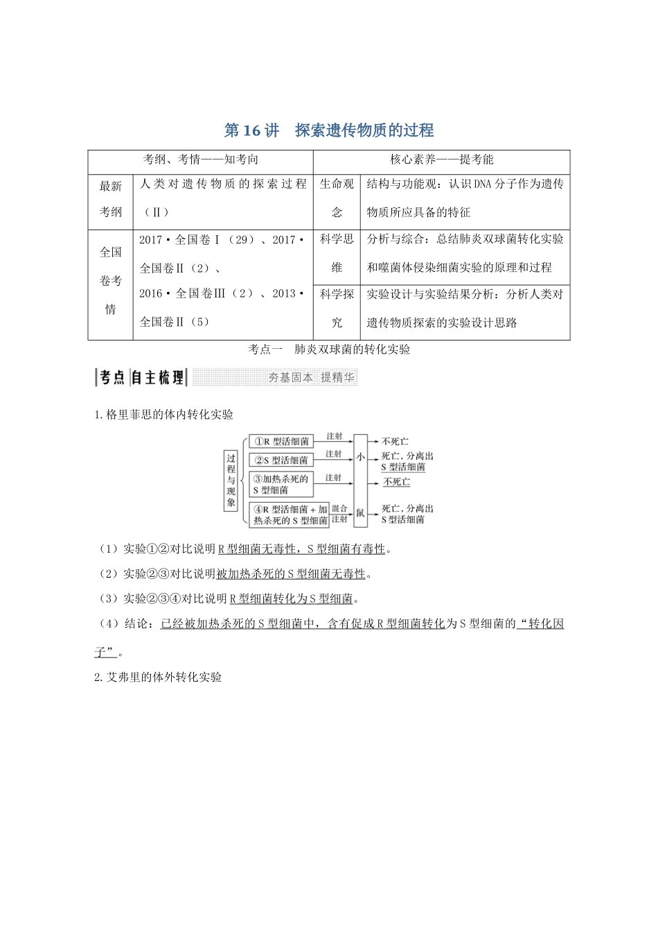 高考生物总复习 第16讲 探索遗传物质的过程教案 苏教版-苏教版高三全册生物教案_第1页