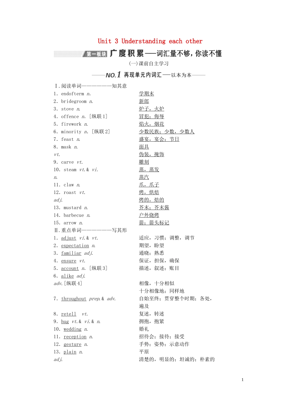（全国版）高考英语一轮复习 Unit 3 Understanding each other学案（含解析）牛津译林版选修6-牛津版高三选修6英语学案_第1页