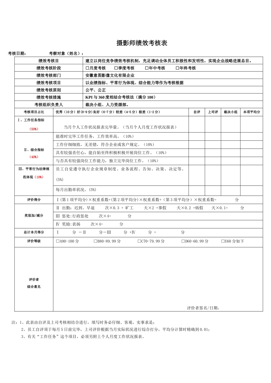 影像公司所有岗位绩效考核表_第2页