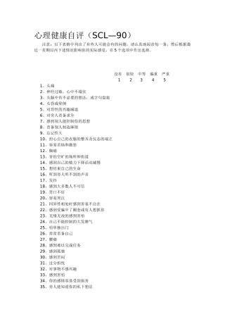 心理健康临床症状自评SCL-90