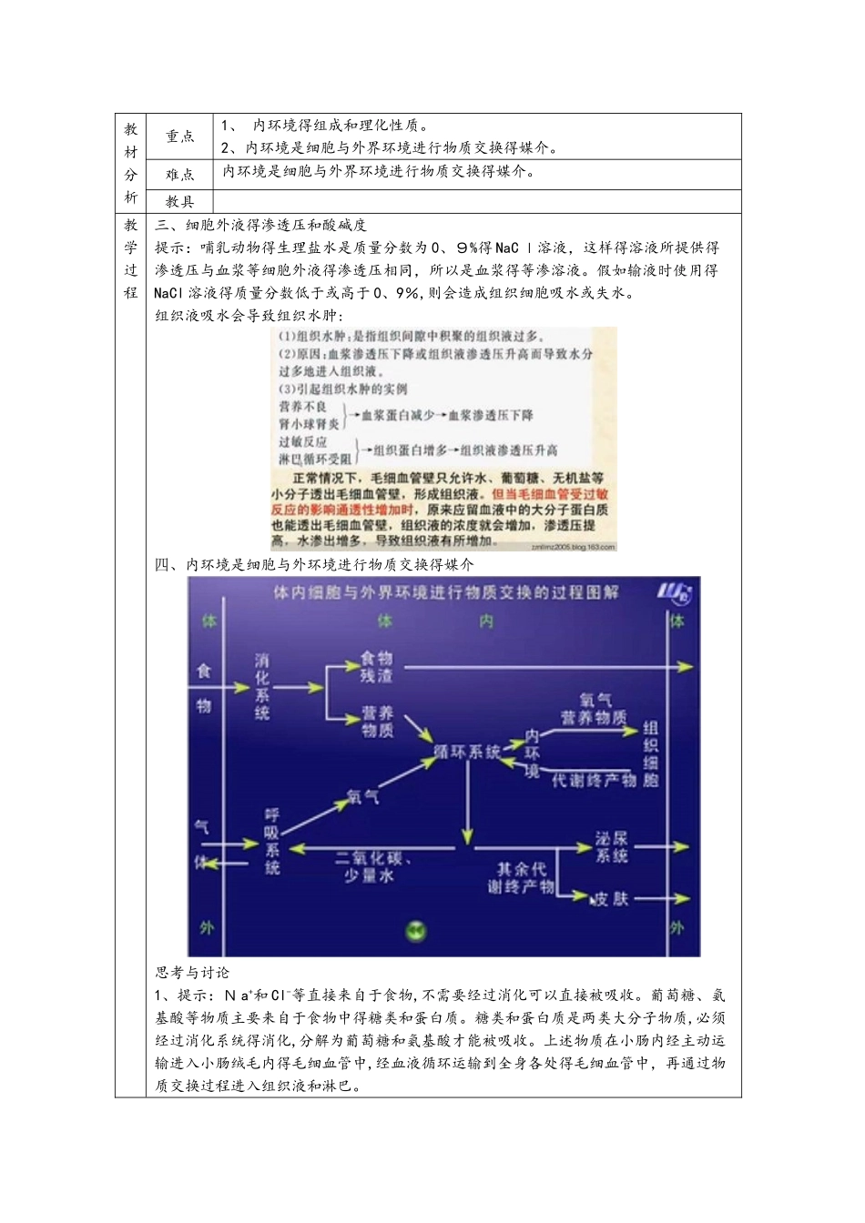 必修三第一章 人体的内环境与稳态教案_第3页