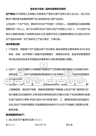 成本会计实务--品种法核算