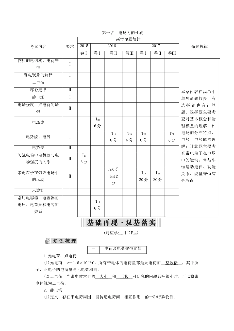 高考物理大一轮复习 第07章 电场 第1讲 电场力的性质学案 新人教版-新人教版高三全册物理学案_第1页