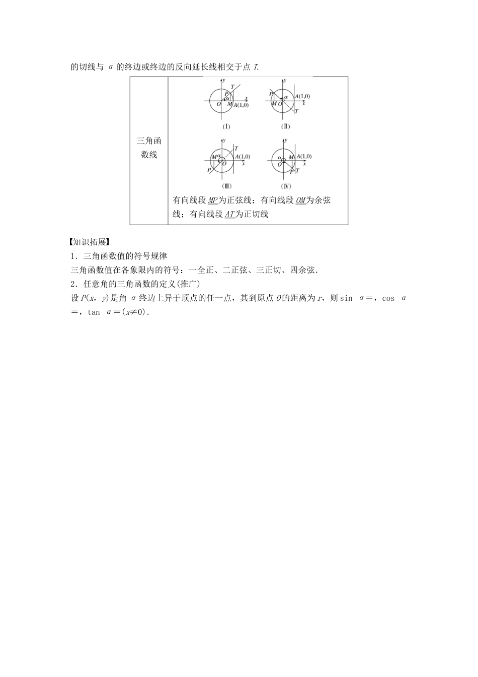 高考数学大一轮复习 第四章 三角函数、解三角形 4.1 任意角、弧度制及任意角的三角函数学案 理 北师大版-北师大版高三全册数学学案_第2页