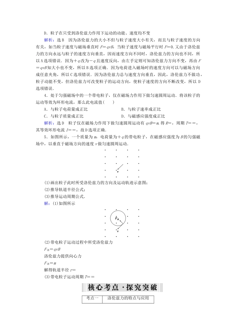 高考物理大一轮复习 第09章 磁场 第2讲 磁场对运动电荷的作用学案 新人教版-新人教版高三全册物理学案_第3页