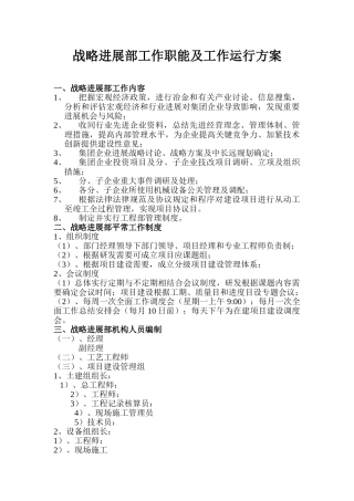 战略发展部工作职能及工作运行方案