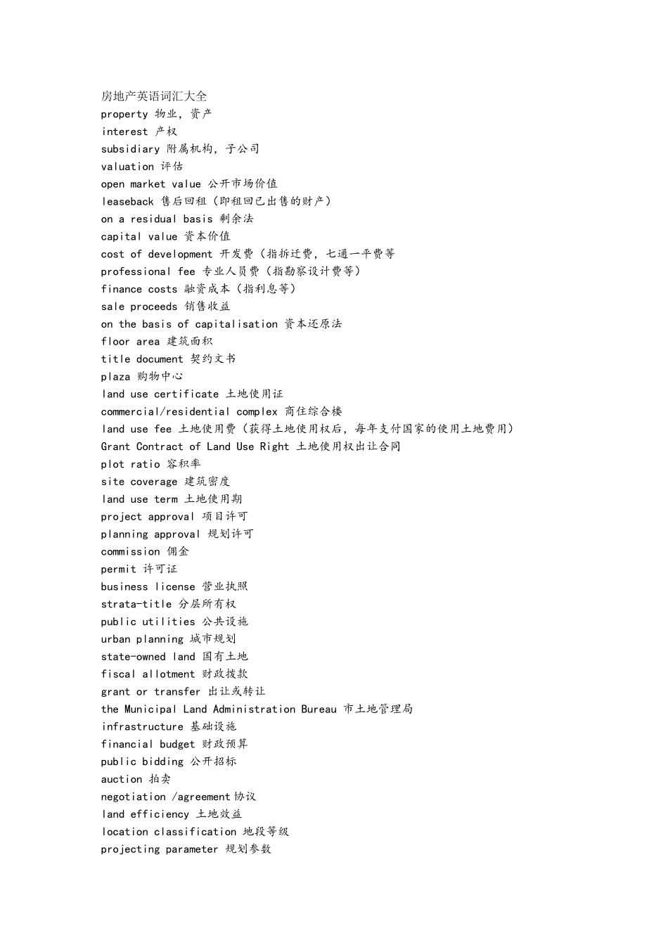 房地产英语词汇大全_第1页