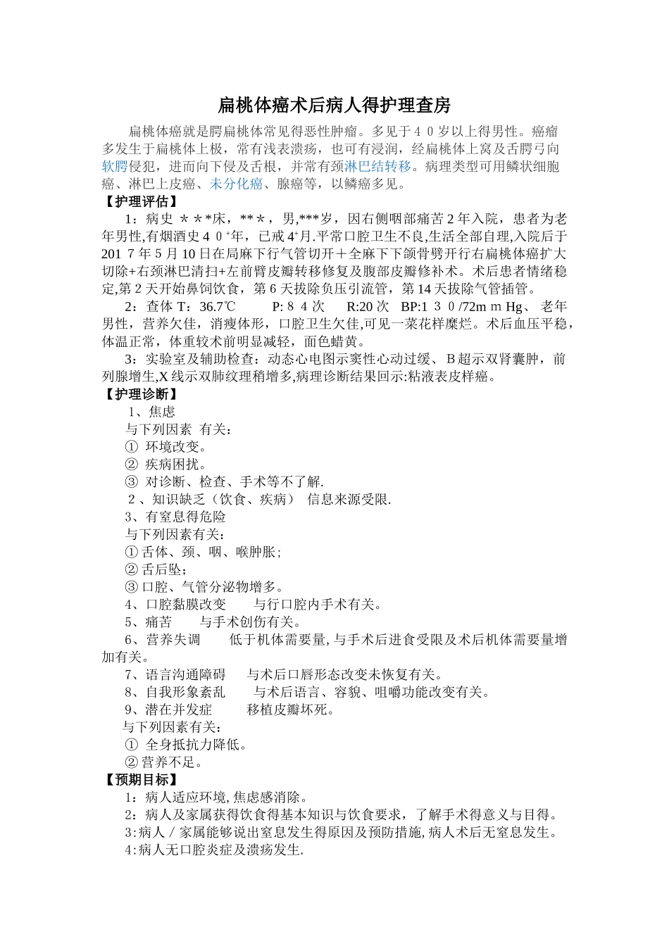 扁桃体癌的护理查房_第1页