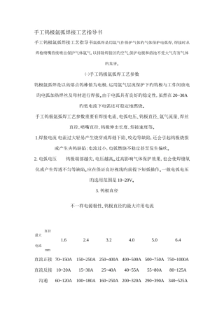 手工钨极氩弧焊接工艺指导书可行方案