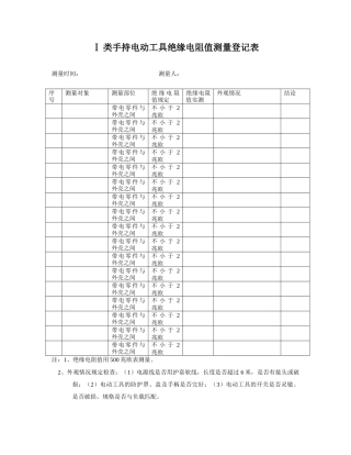 手持电动工具绝缘电阻值测量记录表