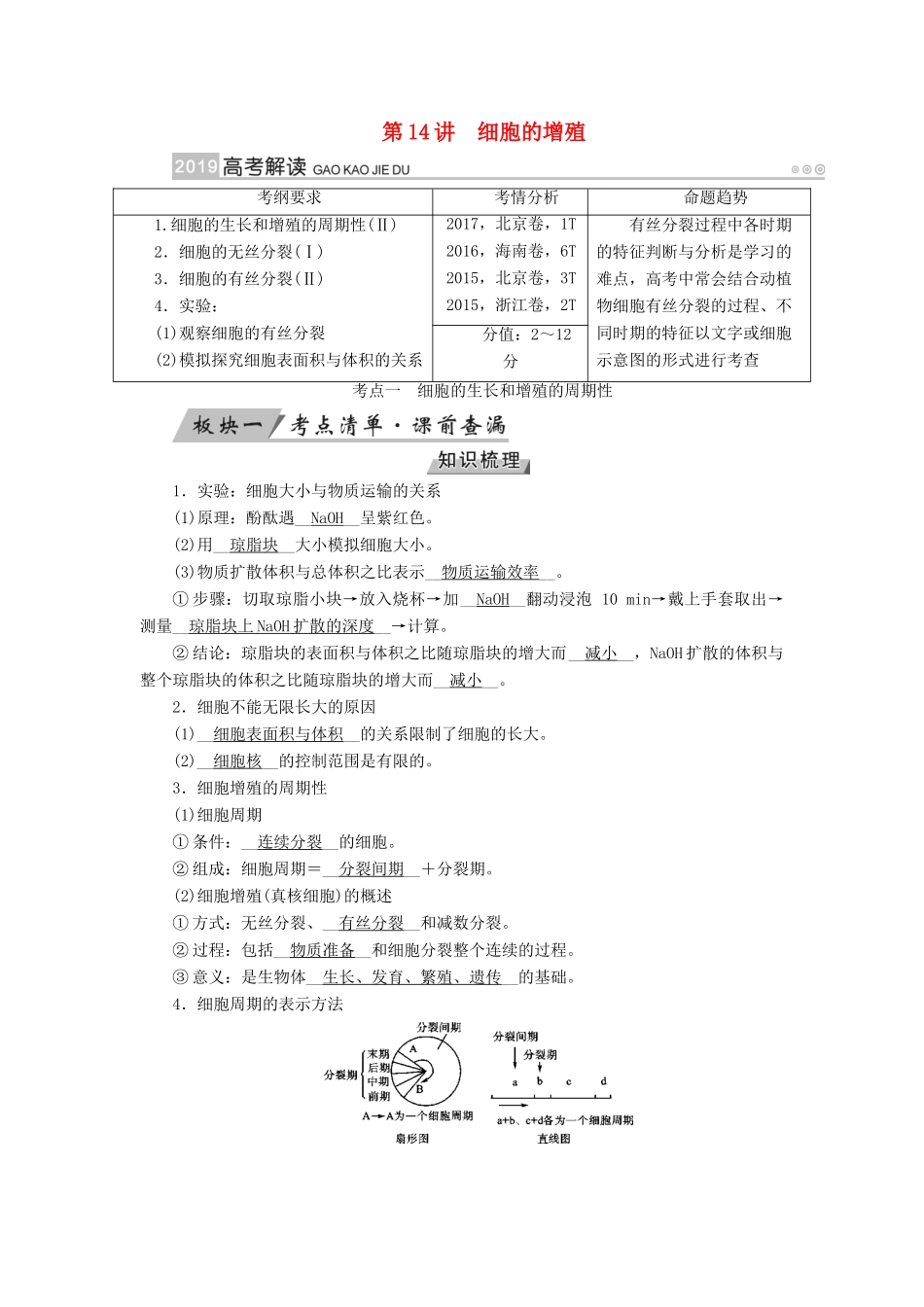 高考生物大一轮复习 第14讲 细胞的增殖优选学案-人教版高三全册生物学案_第1页