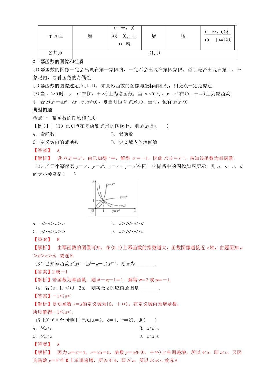高考数学总复习 专题2.4 幂函数与二次函数导学案 理-人教版高三全册数学学案_第2页