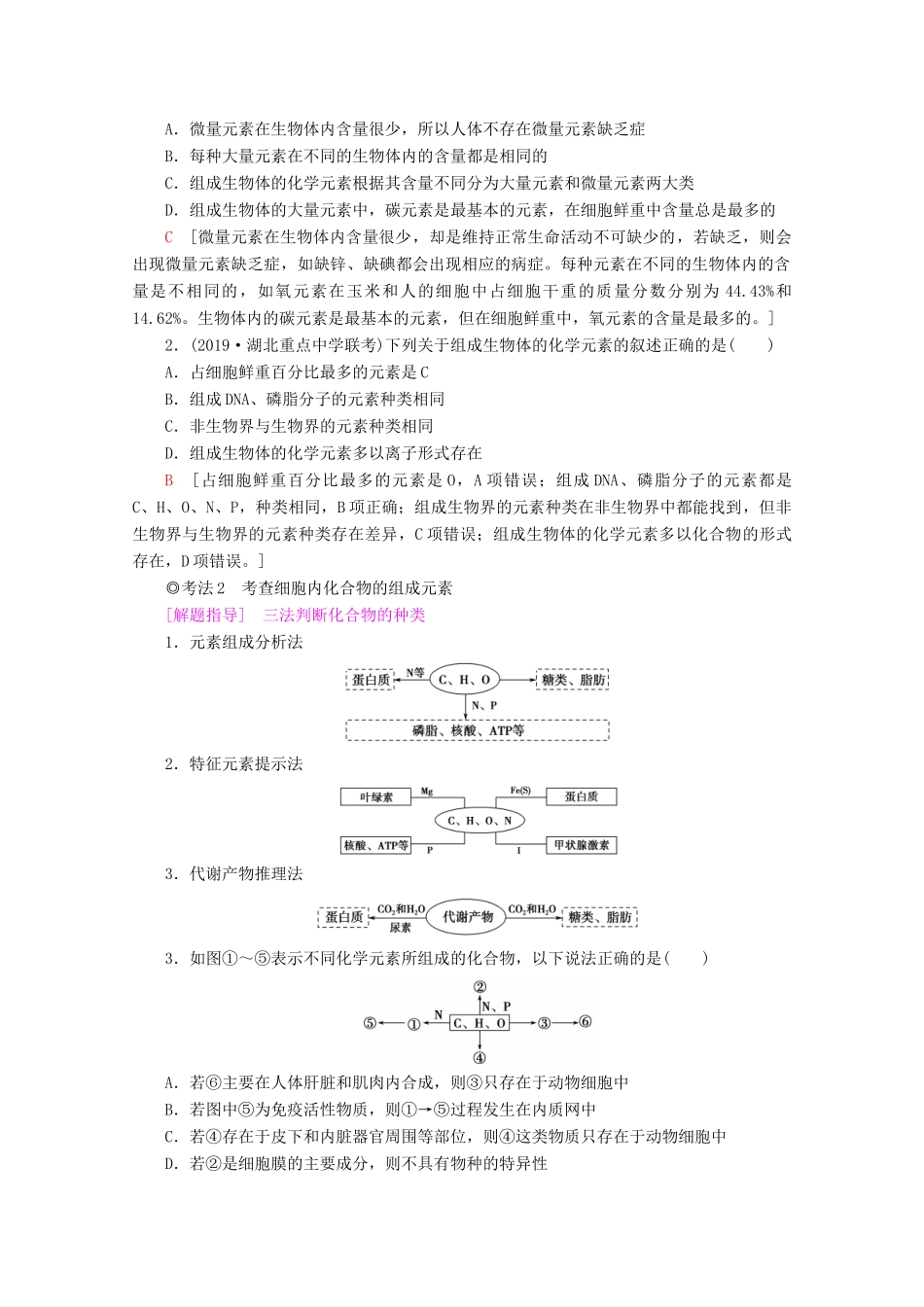 高考生物一轮复习 第1单元 第1讲 组成细胞的元素和无机化合物教学案 苏教版必修1-苏教版高三必修1生物教学案_第3页